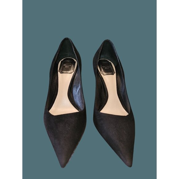 Christian Dior Essence Black Suede Pointy Toe Curved Heel Pumps Women Size 36 - Picture 1 of 16
